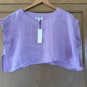 NWT MARBLE Lavender Linen Crop Top Boxy Cut Pullover / large